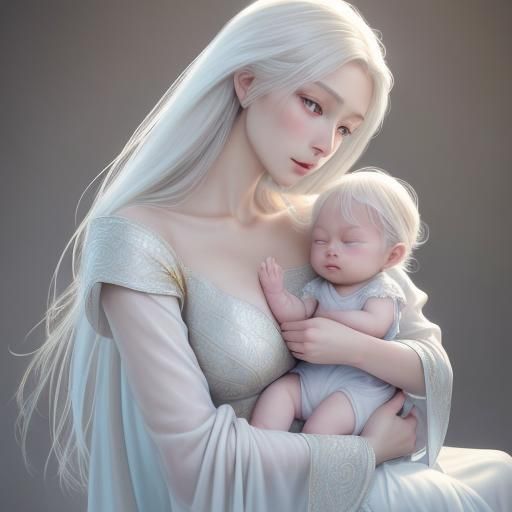 Angel Woman with Hybrid Baby: Hyperphotorealistic Stock Phot...