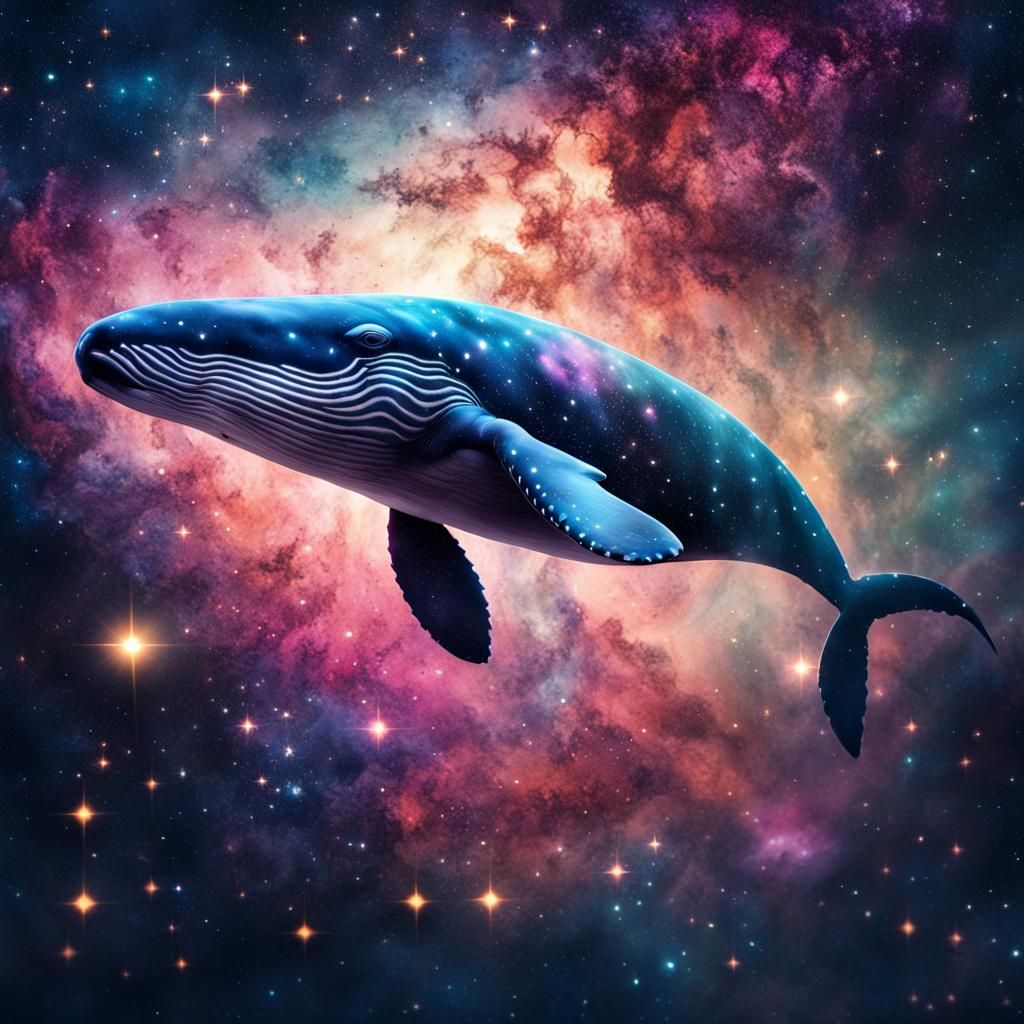 Galaxy Whale Swimming Among Stars in Double Exposure
