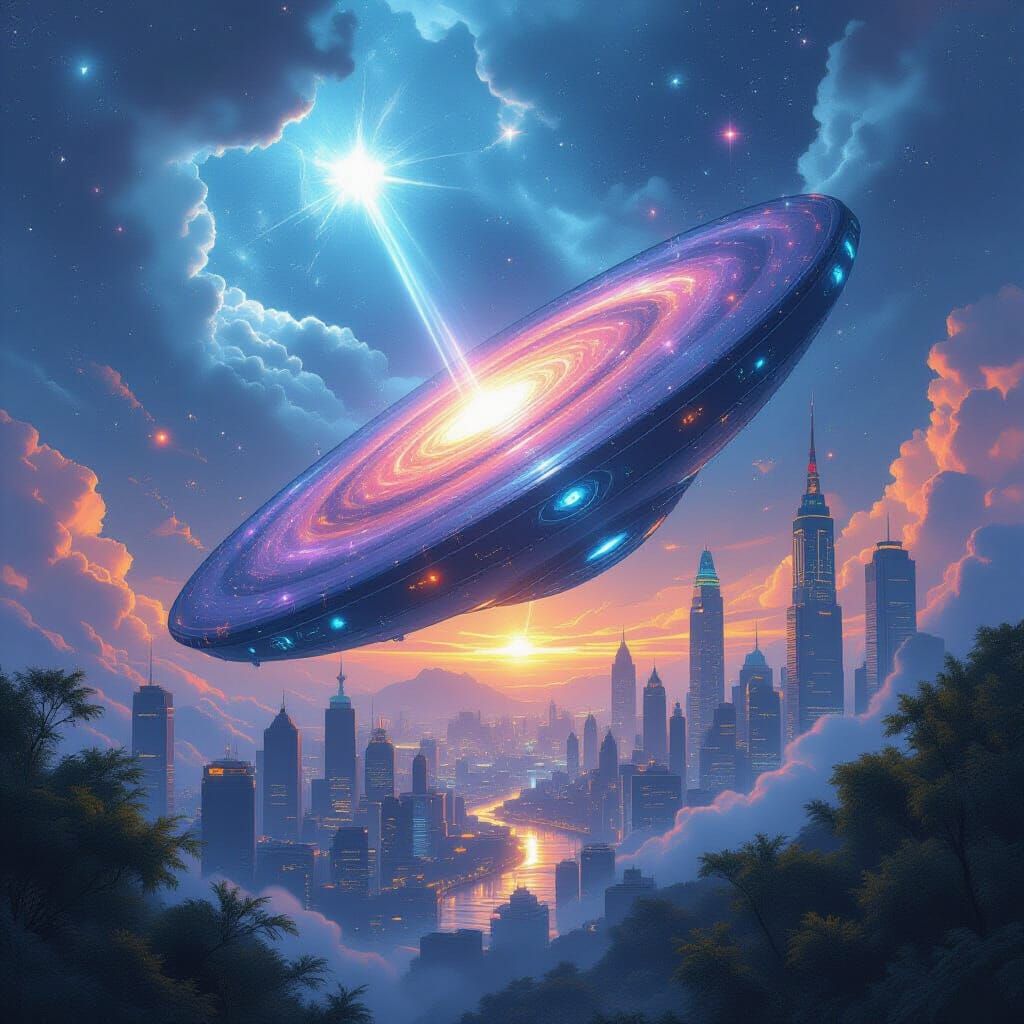 Cosmic Dragon Over Futuristic City, in Concept Art Style