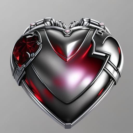Cyborg Heart with Ruby Jewelry: Fantasy Art