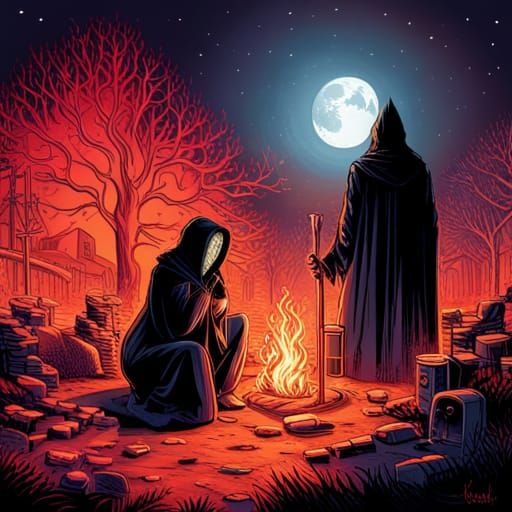 Gothic Horror: Shadowy Figures by Firelight