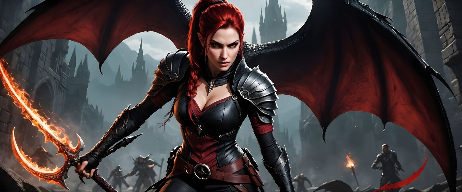 Confident Warrior Maiden in Cyberpunk Fantasy Armor