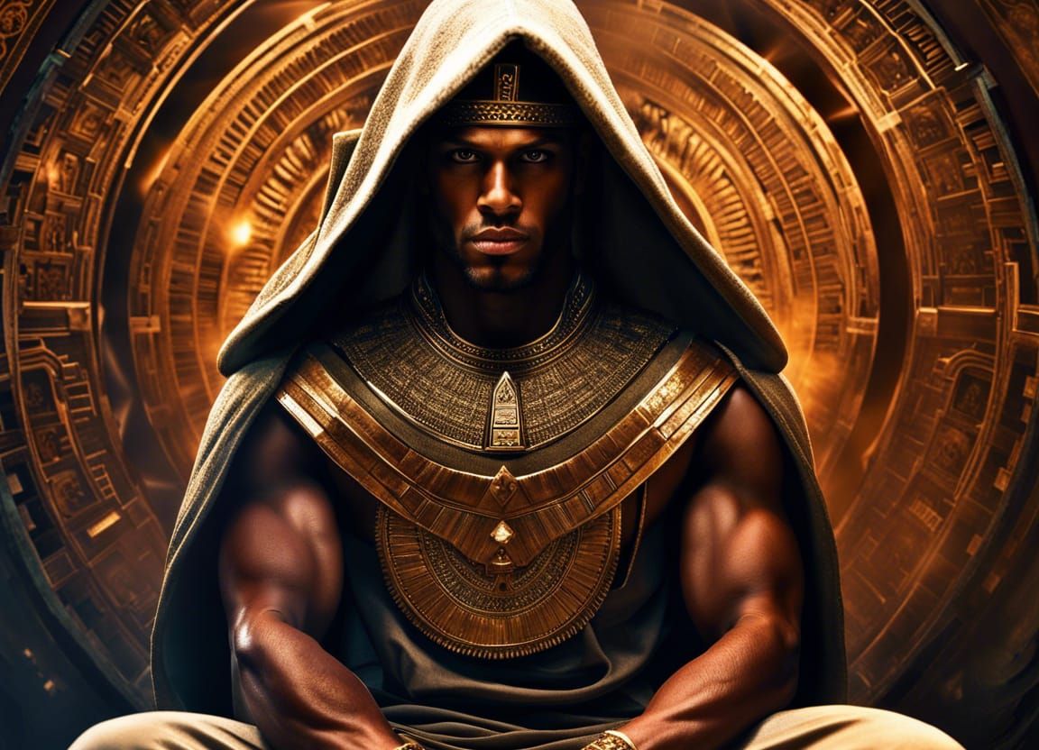 Egyptian Mage Divination Scene in Dramatic Lighting