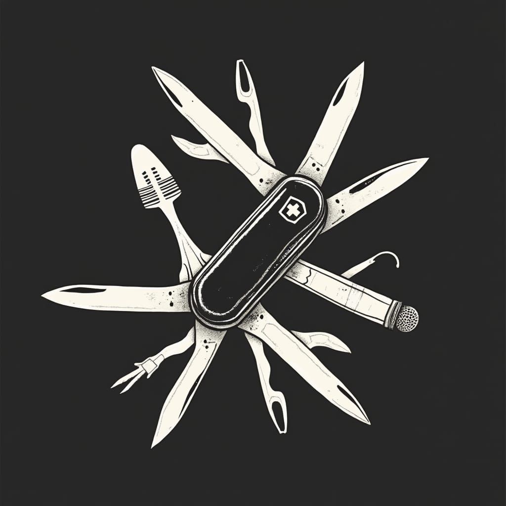 Modern Swiss Army Knife Icon in Bold Black and White