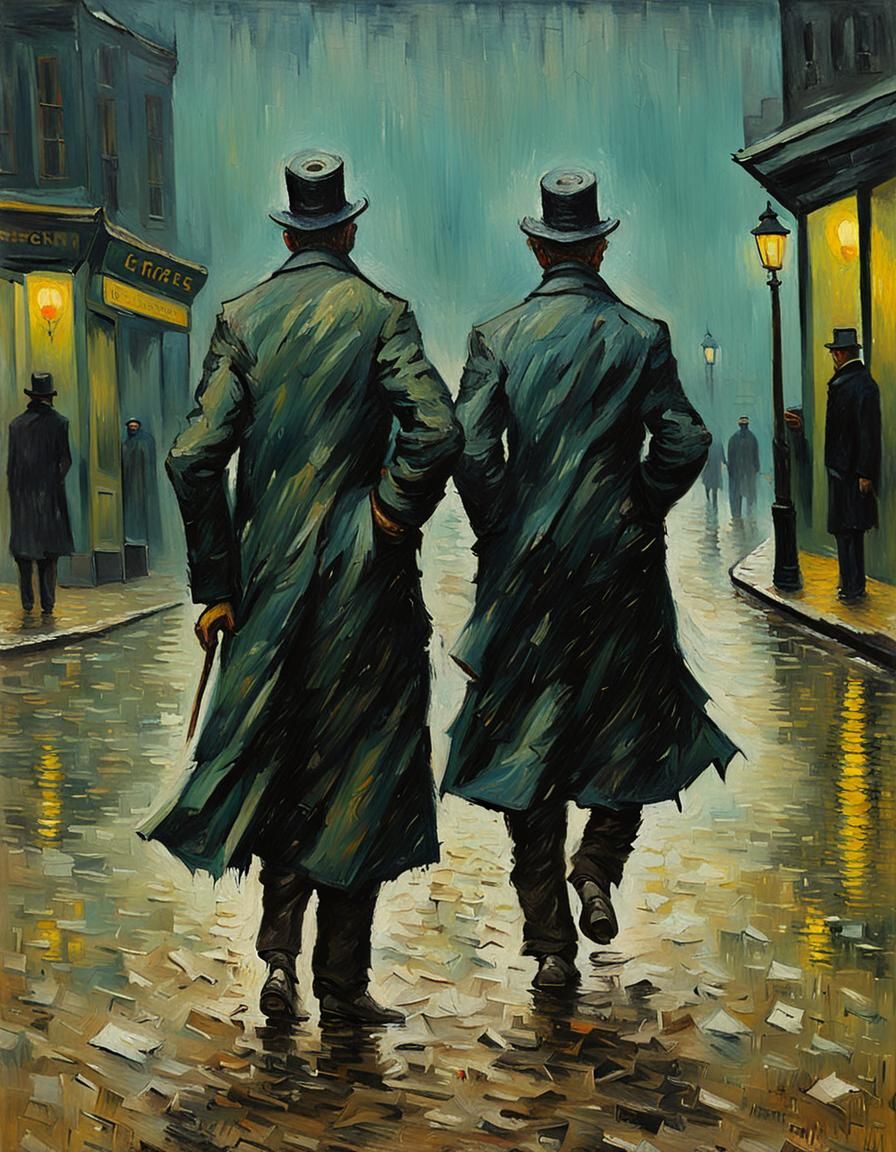 London Horror: Two Faceless Men in Impressionist Style