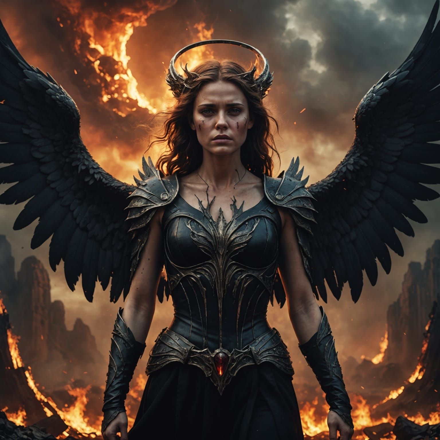 Crying Angel with Broken Halo in Hell