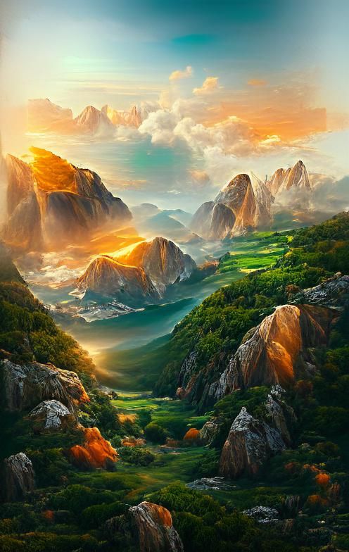 Majestic Mountain Vista Bathed in Golden Sunlight