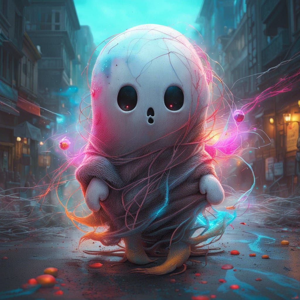 Joyful Adorable Ghost in Colorful Fantasy Art