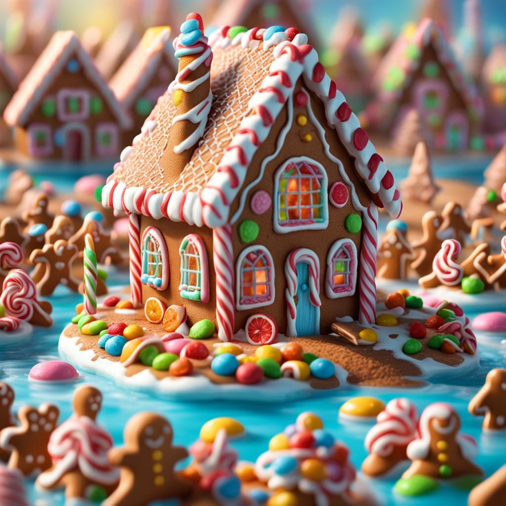 whimsical candy house on a candy island
