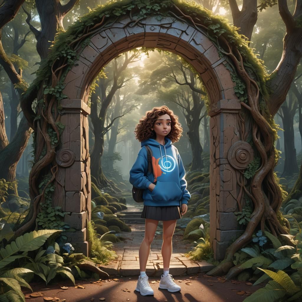 Cartoon Portal Scene with Woman in Unreal Engine Style