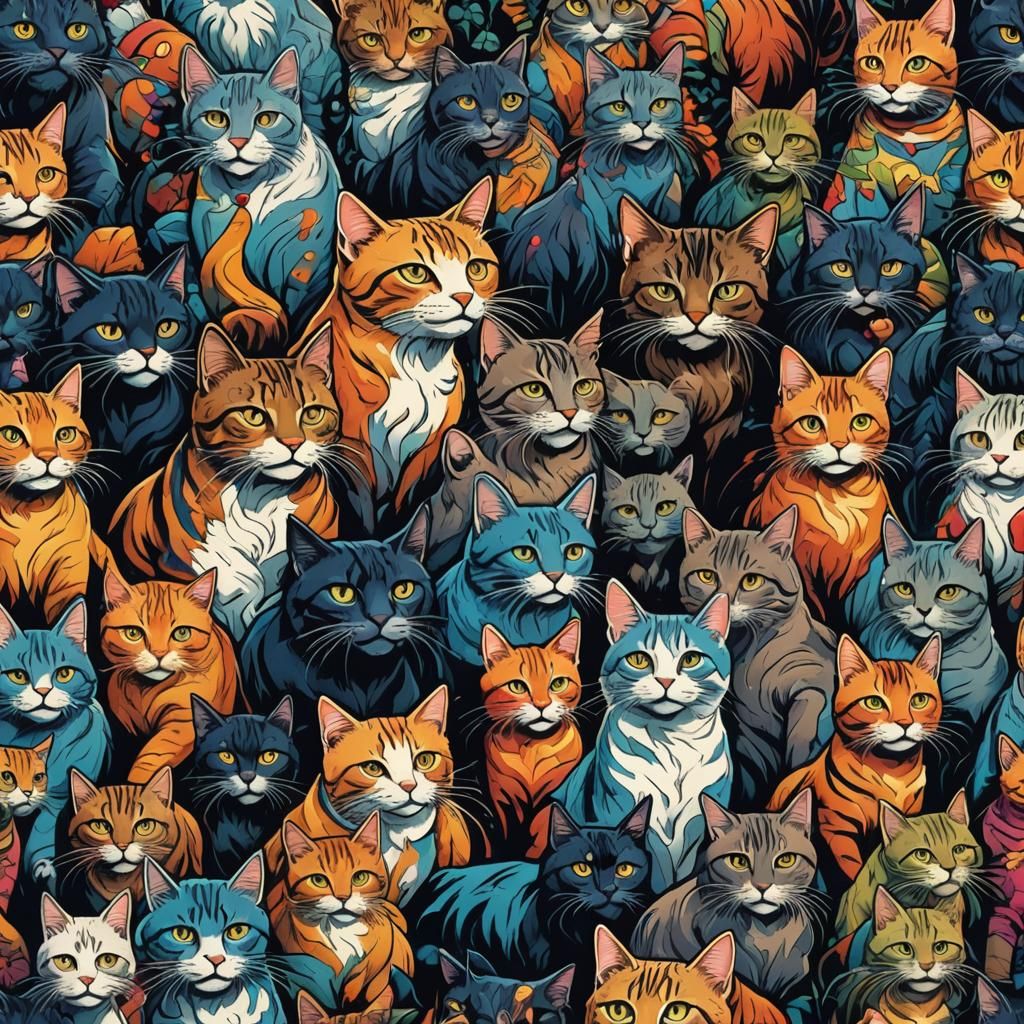 Cats Painting a Colorful Mural in Comic Book Art