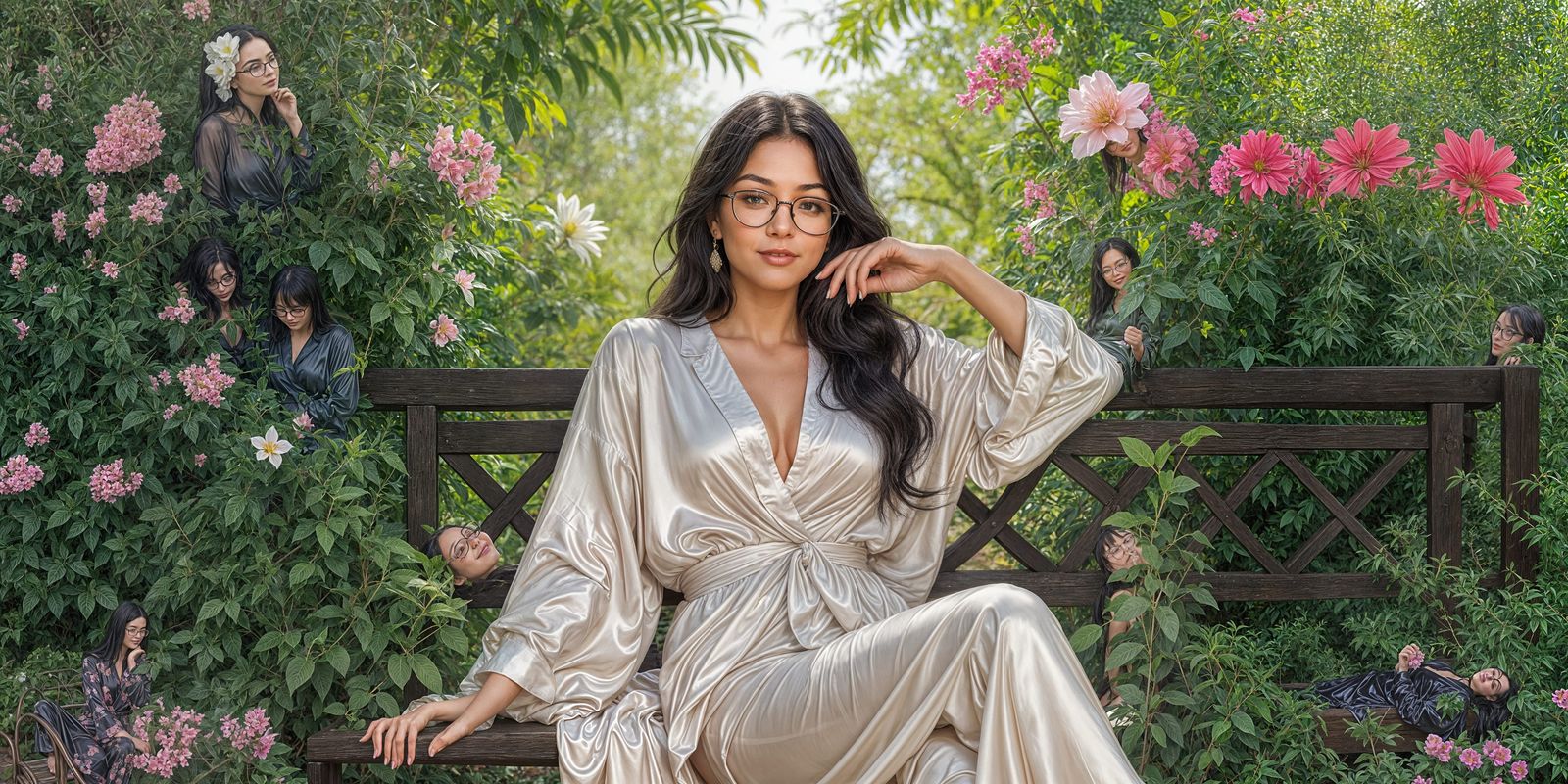 Elegant Woman in Garden, Alphonse Mucha Style