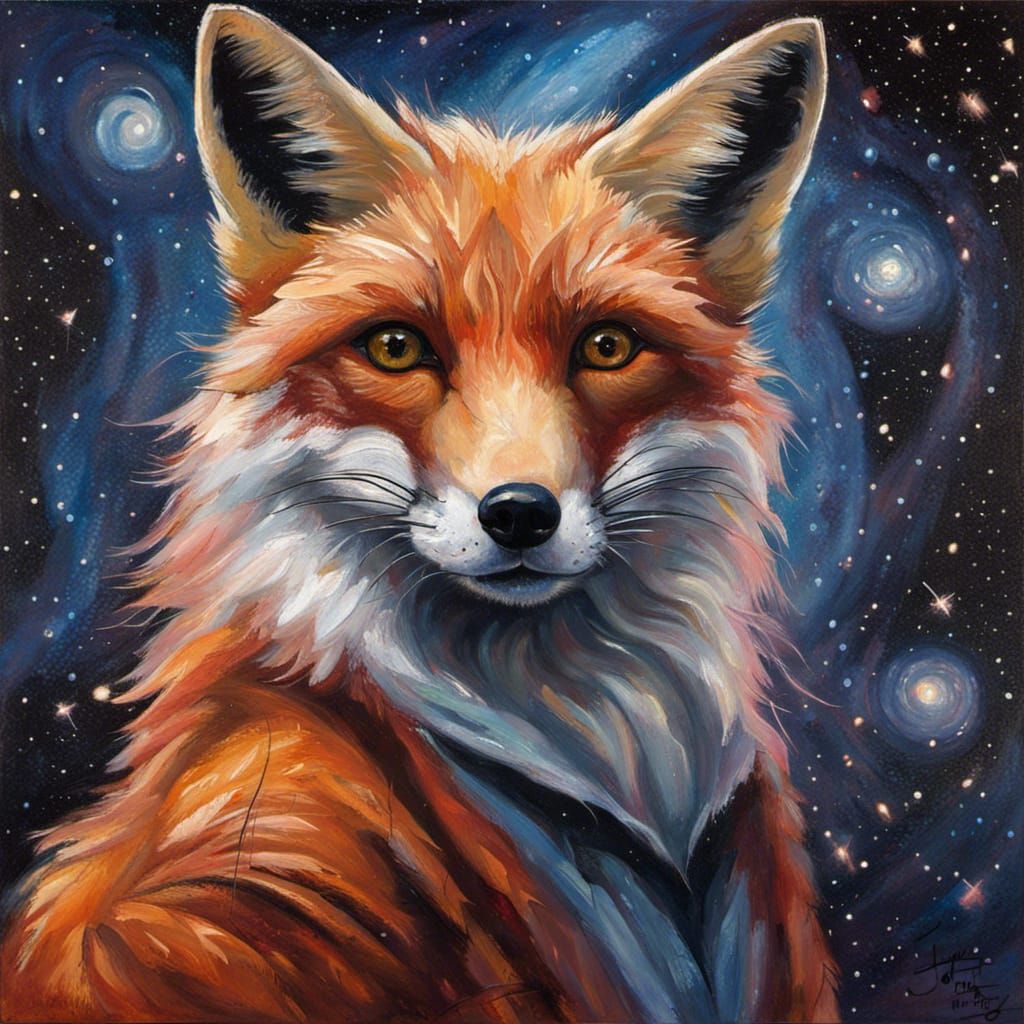 Galactic Fox in Oil Painting Style