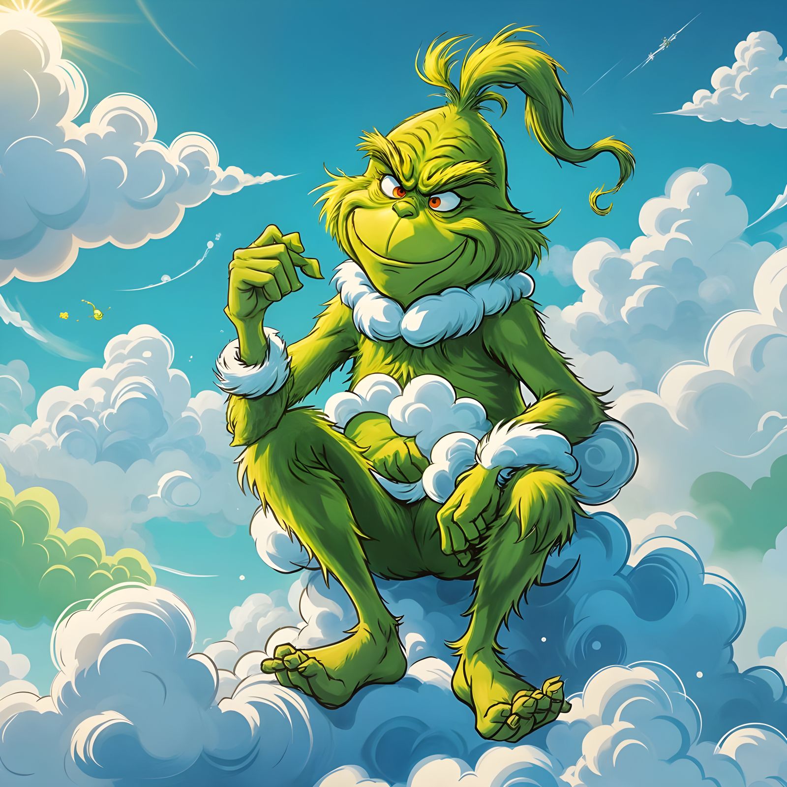 The Grinch Soars Above the Clouds in a Whimsical Comic Art S...