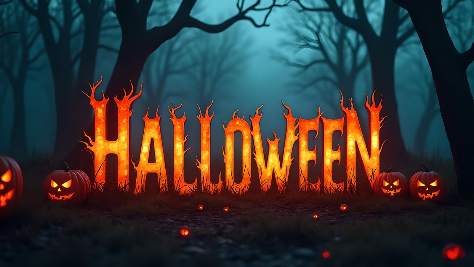 Halloween Word on Scare Background in Detailed Matte Paintin...