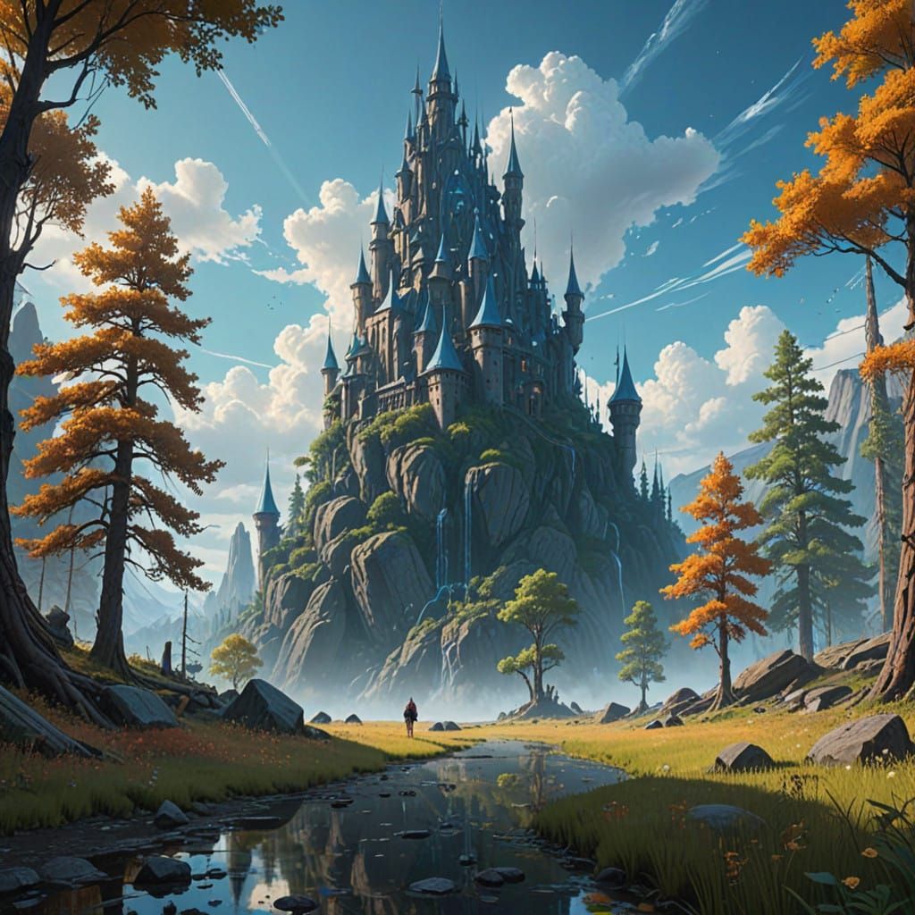 Ethereal Fantasy Realm in Vibrant, Iridescent Hues