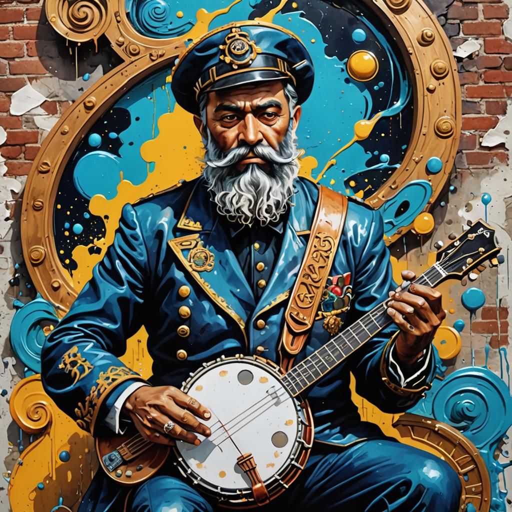 Captain Nemo Plays Banjo in Graffiti Art Style