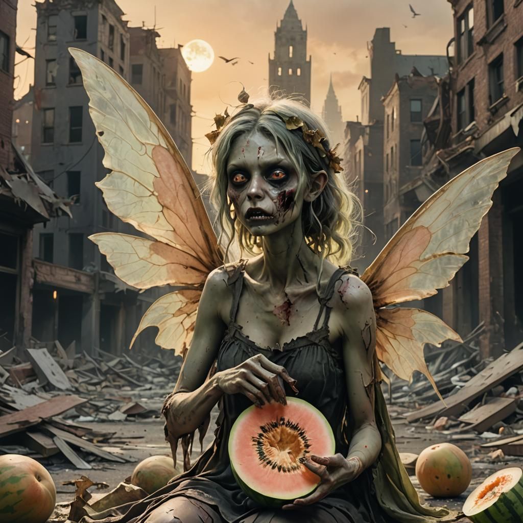 Zombie Fairy Feast in Post-Apocalyptic Cityscape