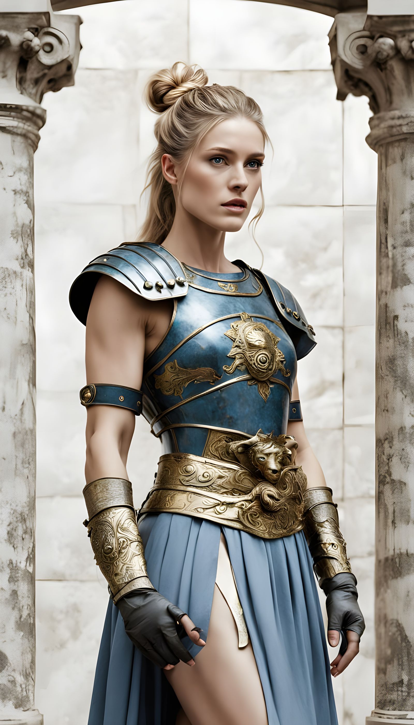 Epic Roman Warrior Maiden in Polished Bronze Armor