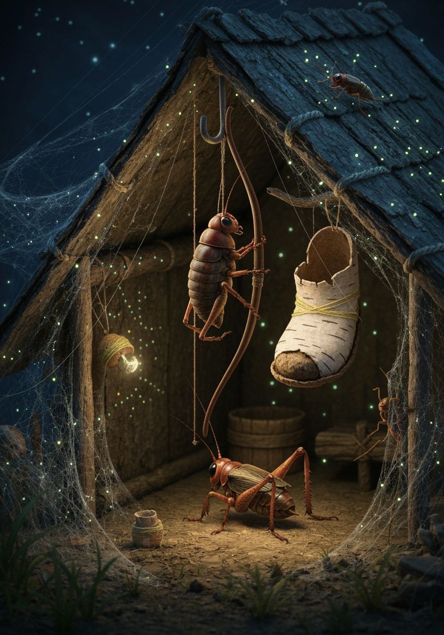 Cricket's Nocturnal Dwelling with Birch Bark Shoe
