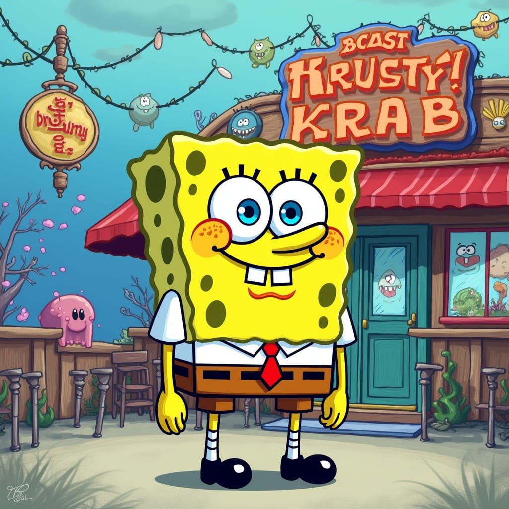 Spongebob Squarepants in Cartoon Illustration Style
