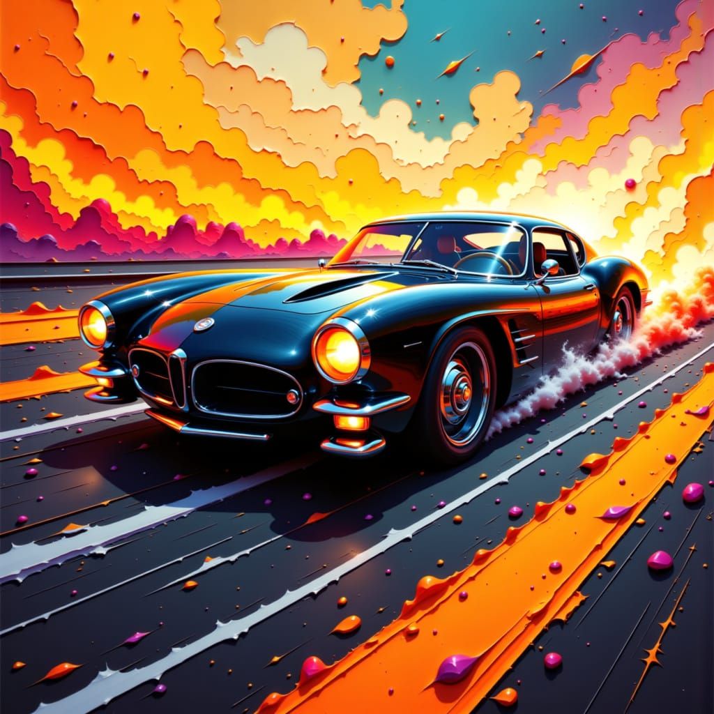 Grease Lightning Car Races in Cyberpunk Style