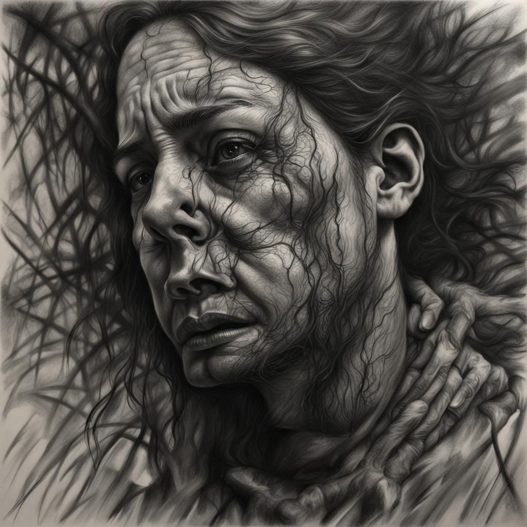 Hyperdetailed Charcoal Drawing of PTSD