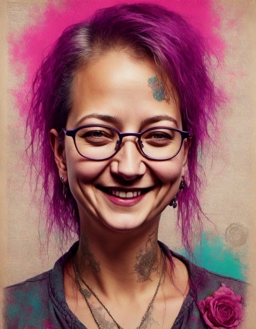Grunge Poster Portrait with Colorful Mixed Media