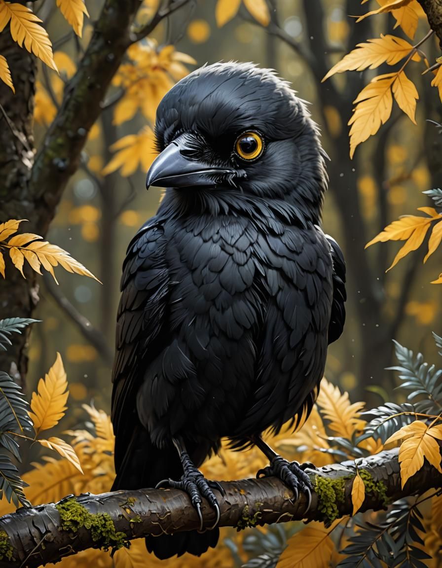 Adorable Chibi Crow Portrait in Fantasy Style