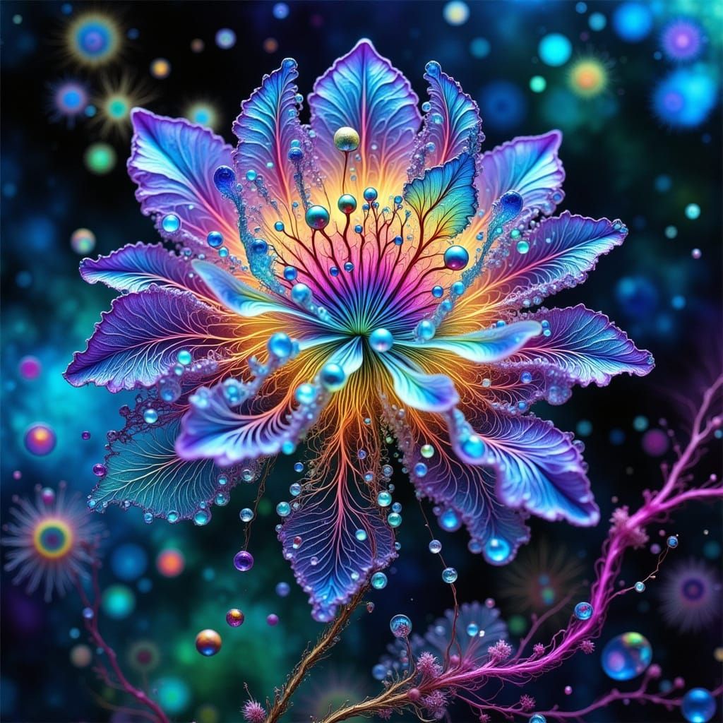 Iridescent Bloom Radiates Ethereal Glow in Mid-Air