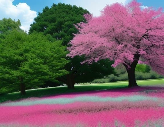 Vibrant Green and Pink Abstract Storm Landscape