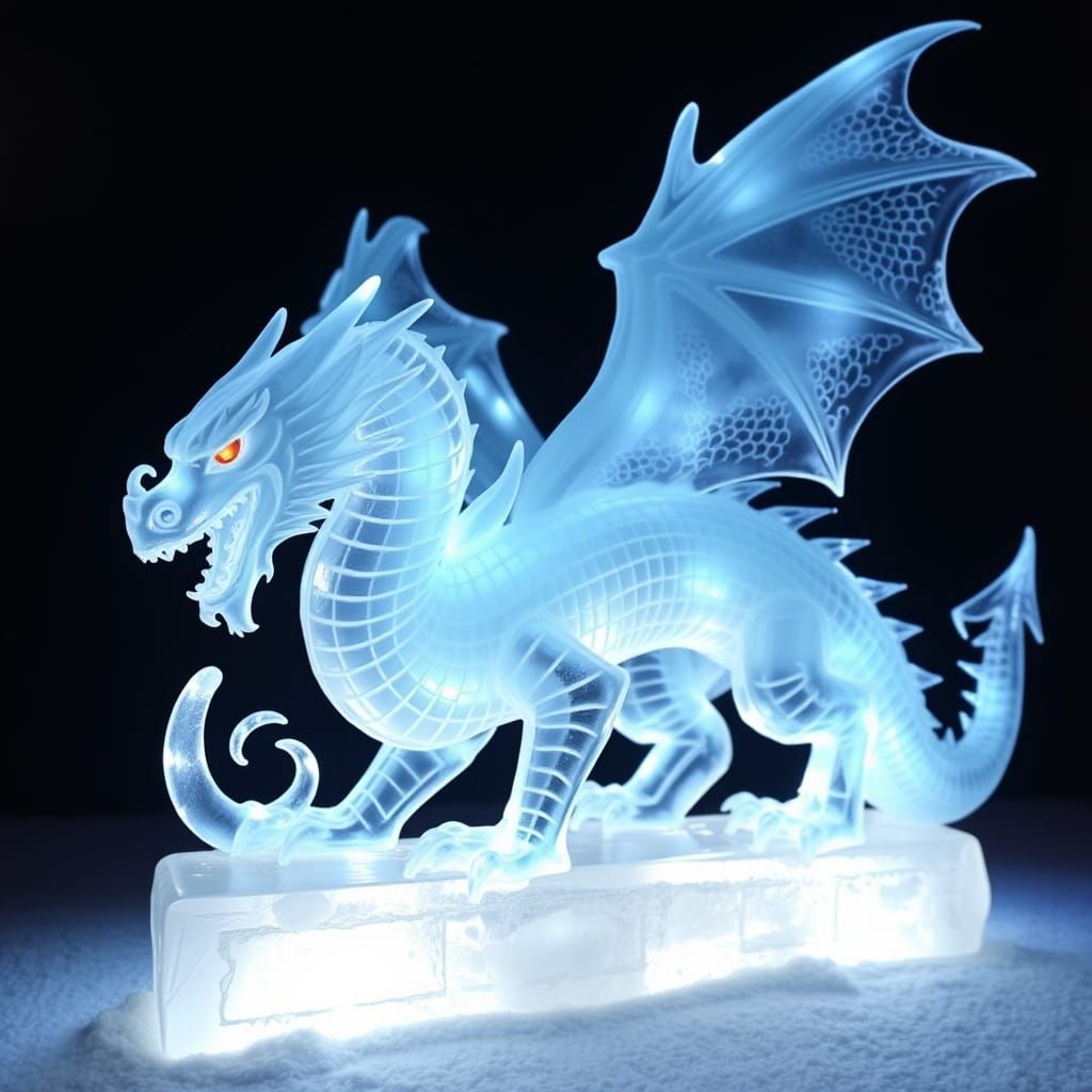 Majestic Ice Dragon Sculpture with Intricate Details