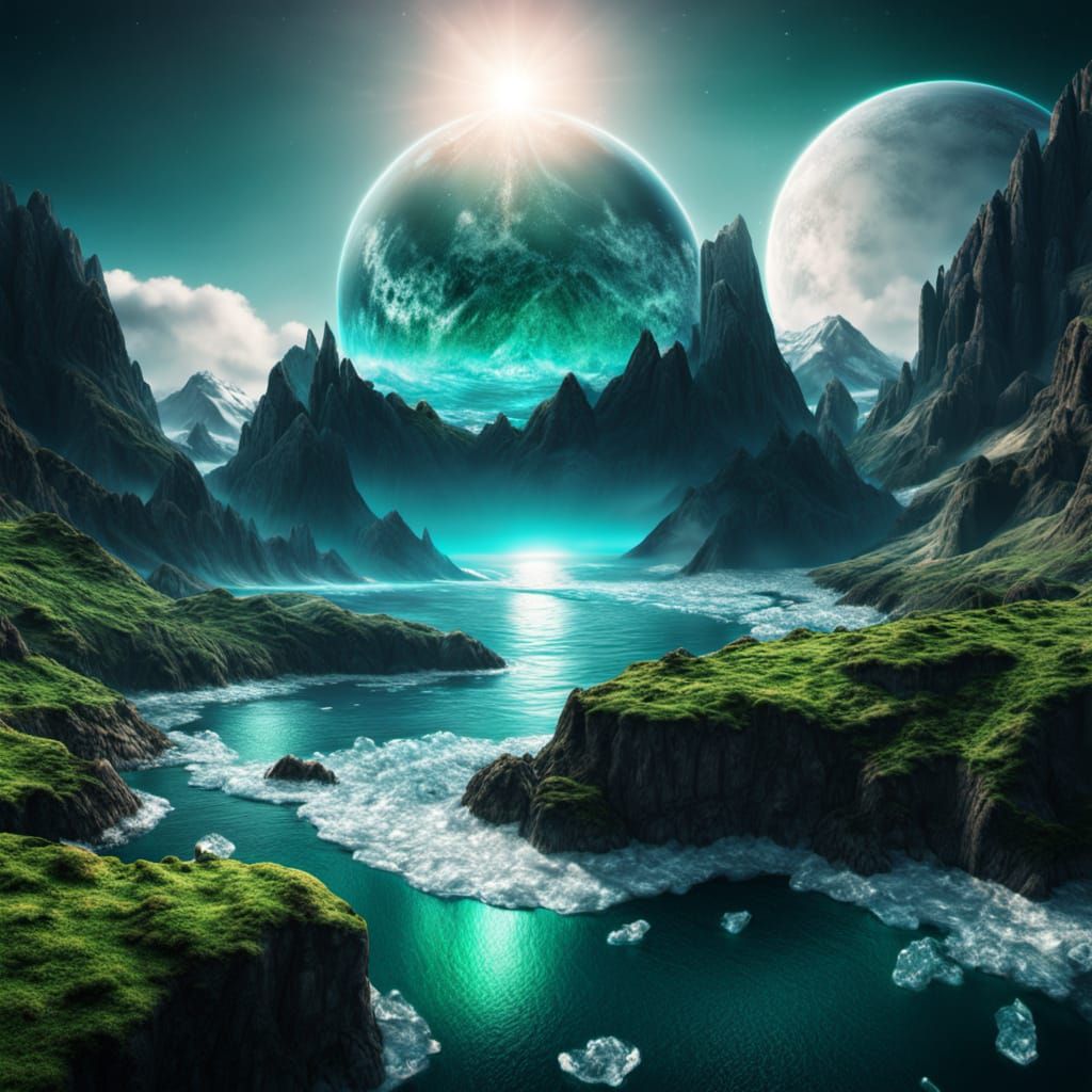 Hyperrealistic Earth Landscape with Sapphire Oceans