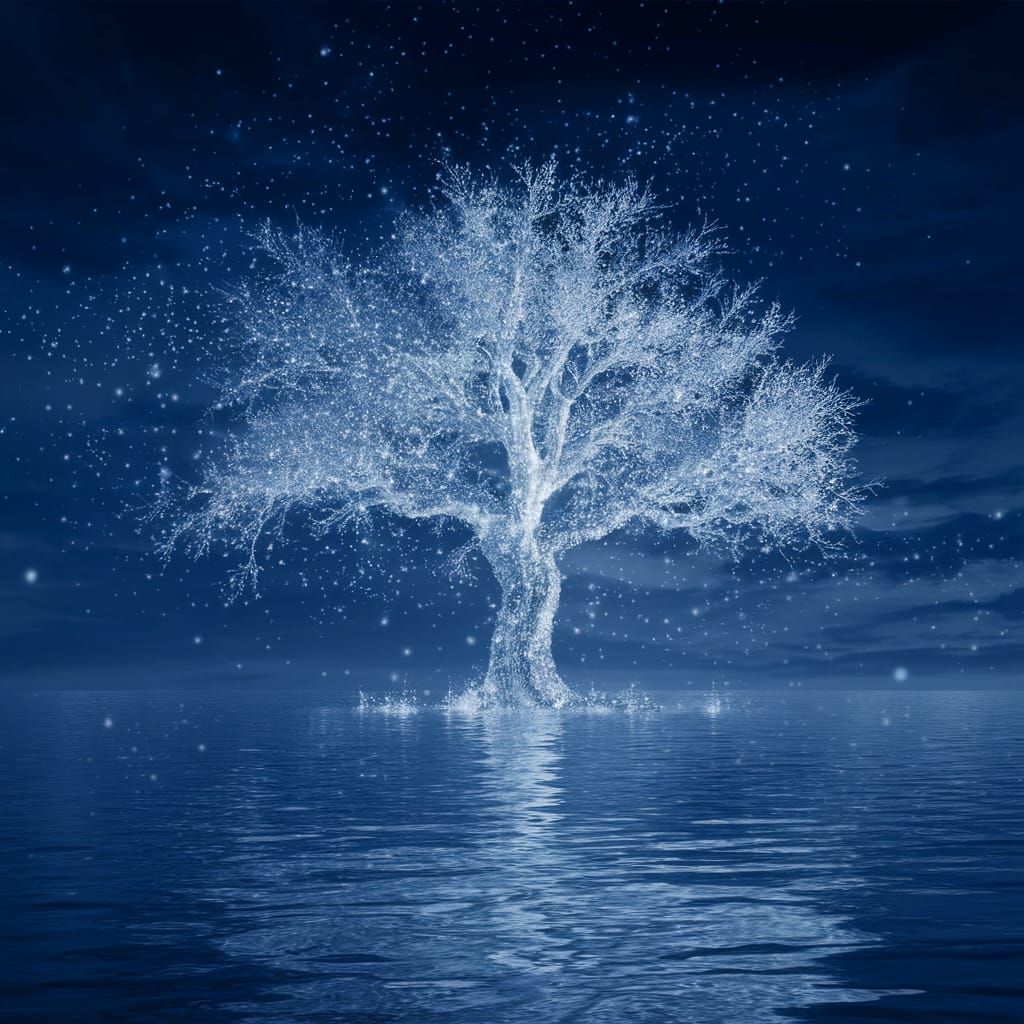 Majestic Aquatic Tree in Lunar Moonlight