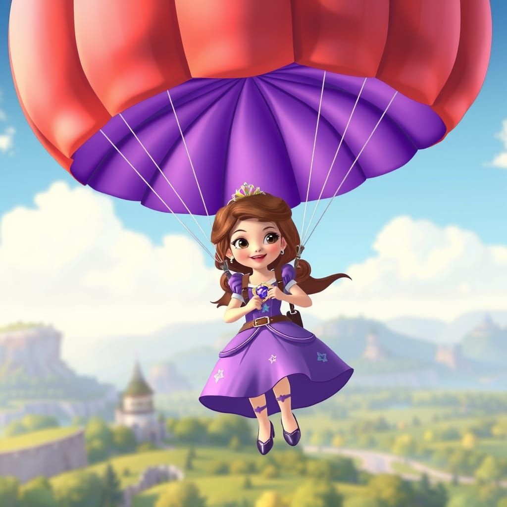 Princess Sofia with Purple Parachute in Disney Style