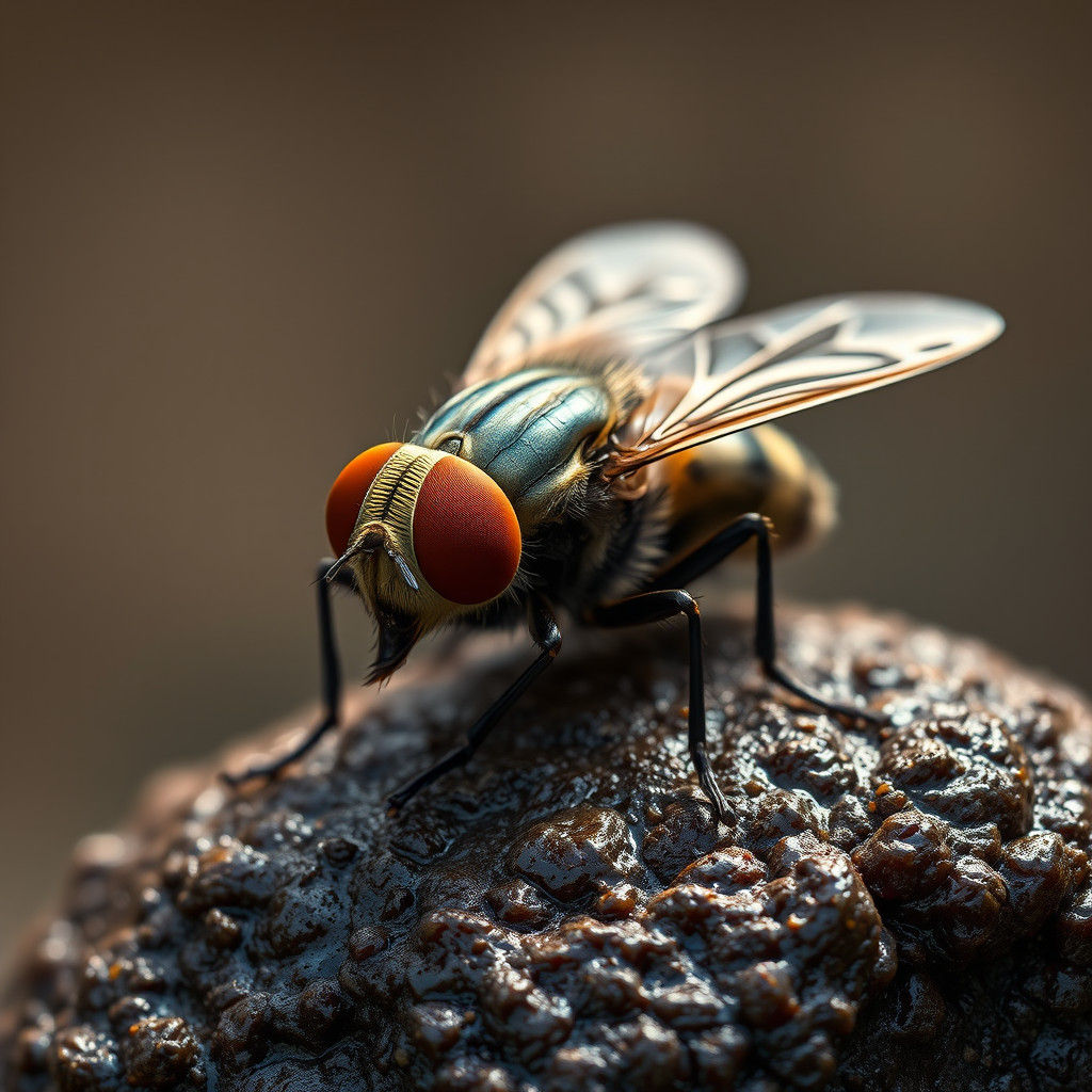 Hyperrealistic Close-Up of a Fly on Dung