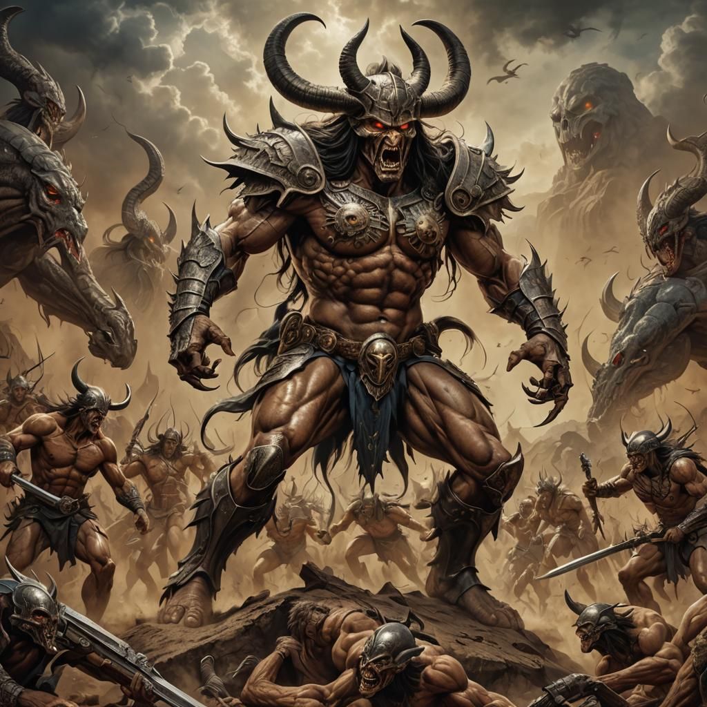 Hyperrealistic Battle Scene in Heroic Fantasy Style