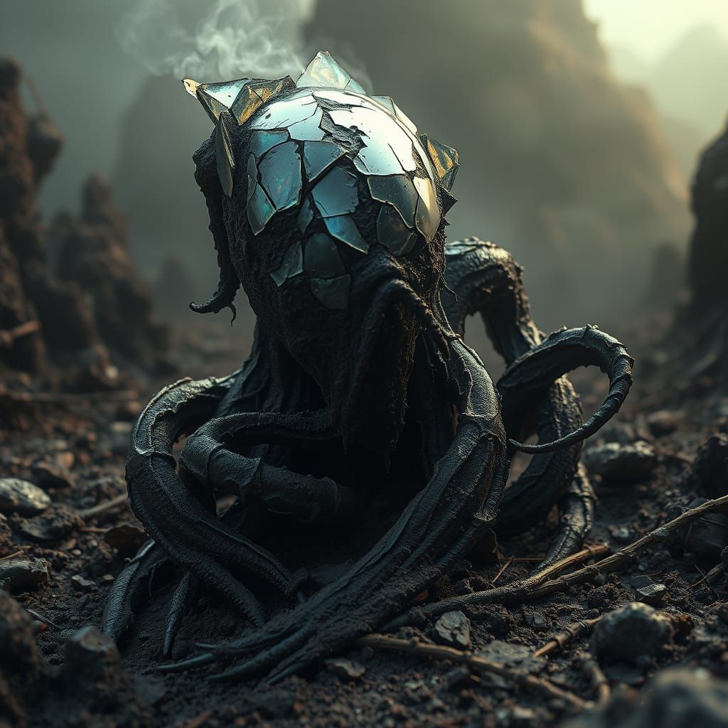 Dark Fantasy Ghoul Emerging from Muddy Depths