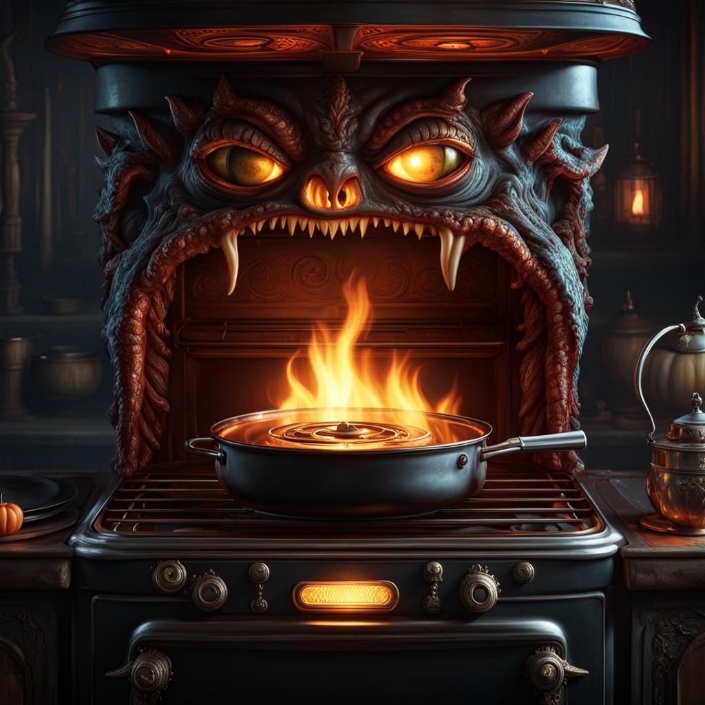 Anthropomorphic Monster Stove in Dark Fantasy Style