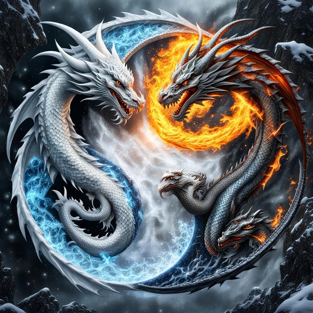 Fire & Ice Dragon Yin Yang Symbol