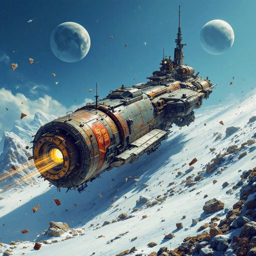 Retro-Futuristic Spaceship in Desperate Escape