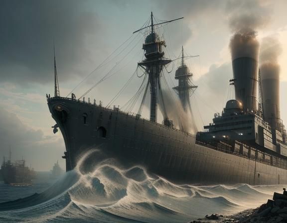 Dieselpunk Warship in Norilsk, Detailed Computer Graphics