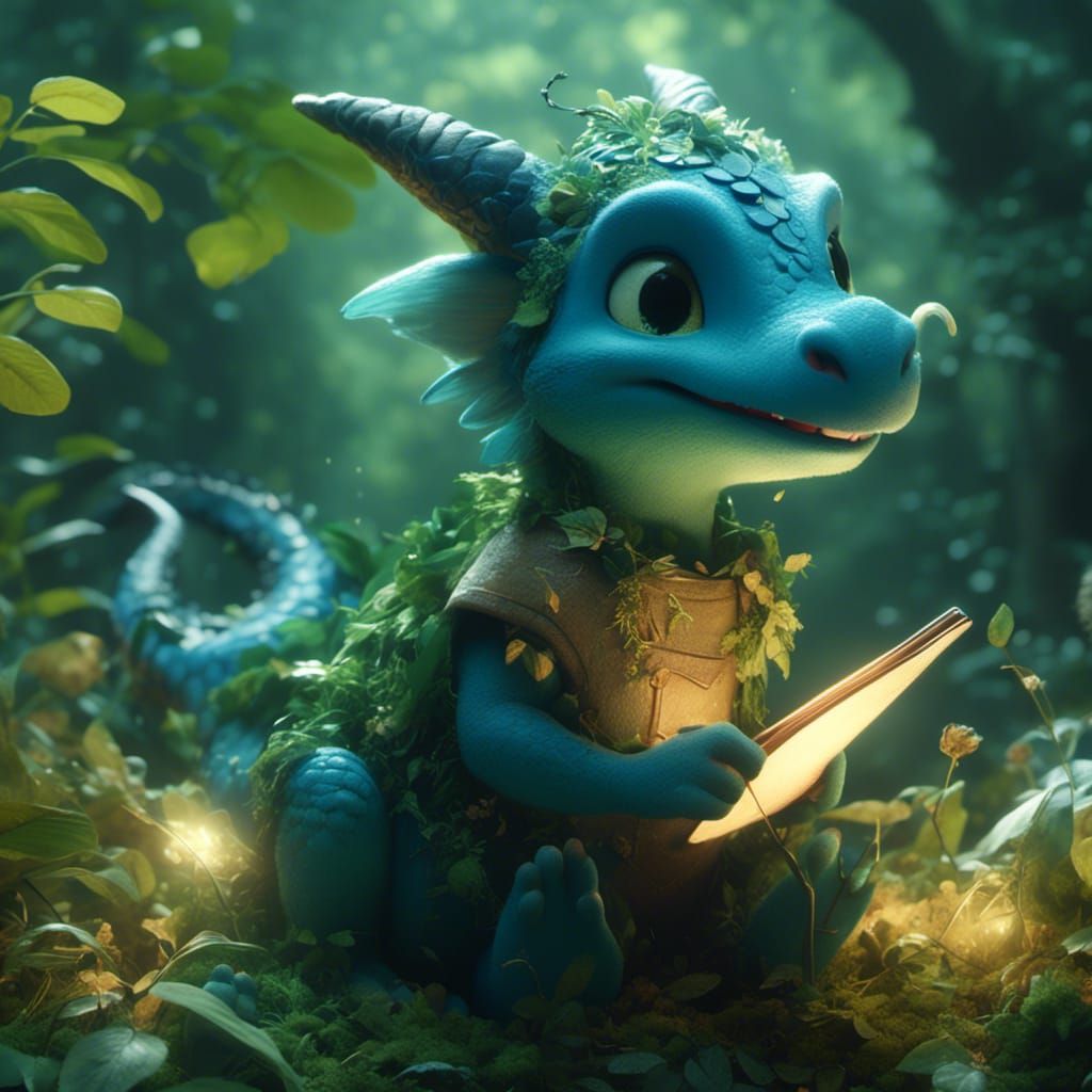 Whimsical Dragon and Mouse Anime Illustration