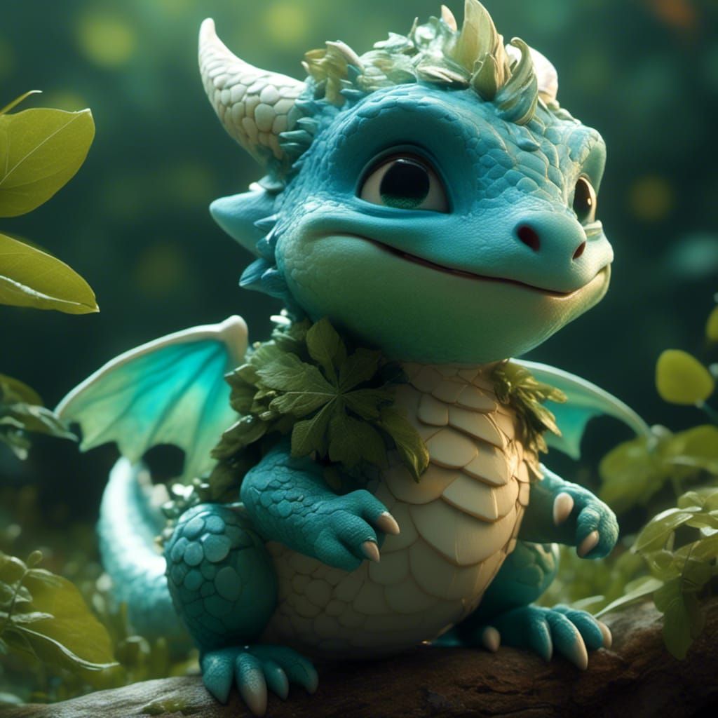 Anime Dragon Cub Plays with Mouse