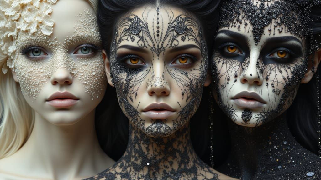 Elegant Women in Ornate Lace Dresses