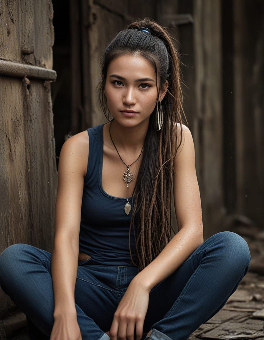 Ethereal Mongolian Beauty in Abandoned Ruins