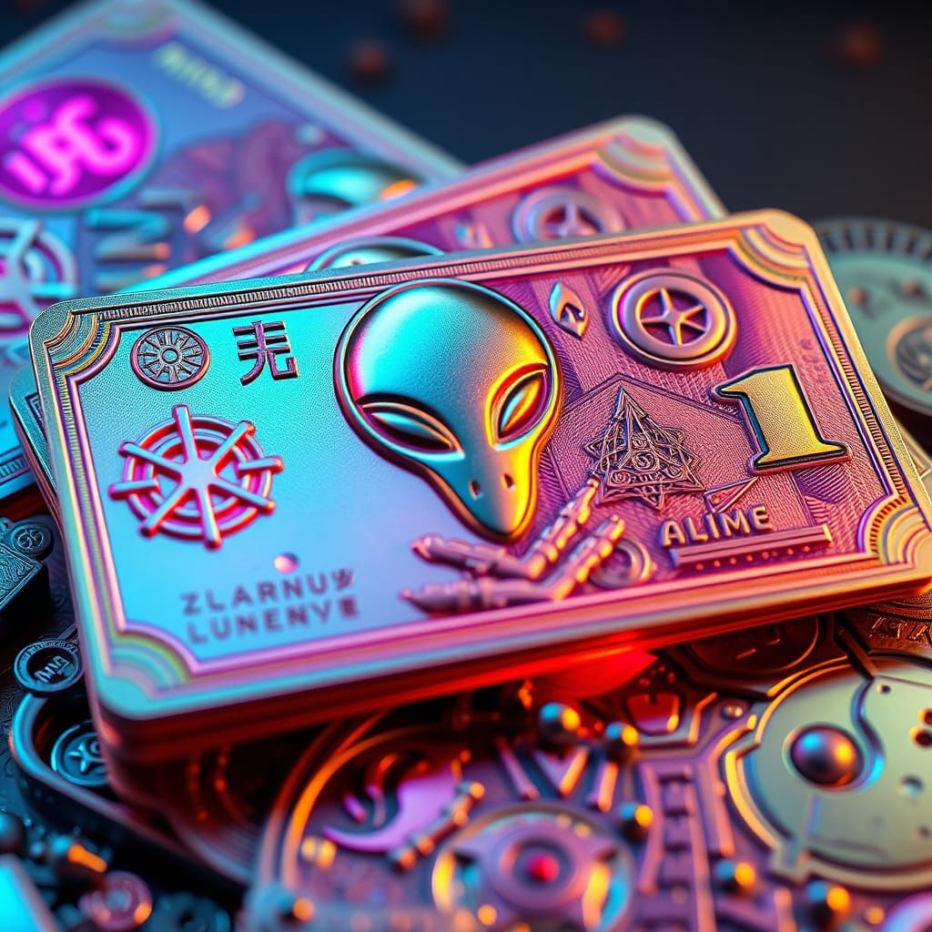 Alien Currency with Metallic Sheen and Neon Accents