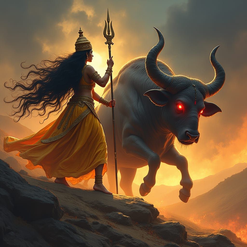 Chamundeshwari Confronts Mahishasura: An Indian Fantasy