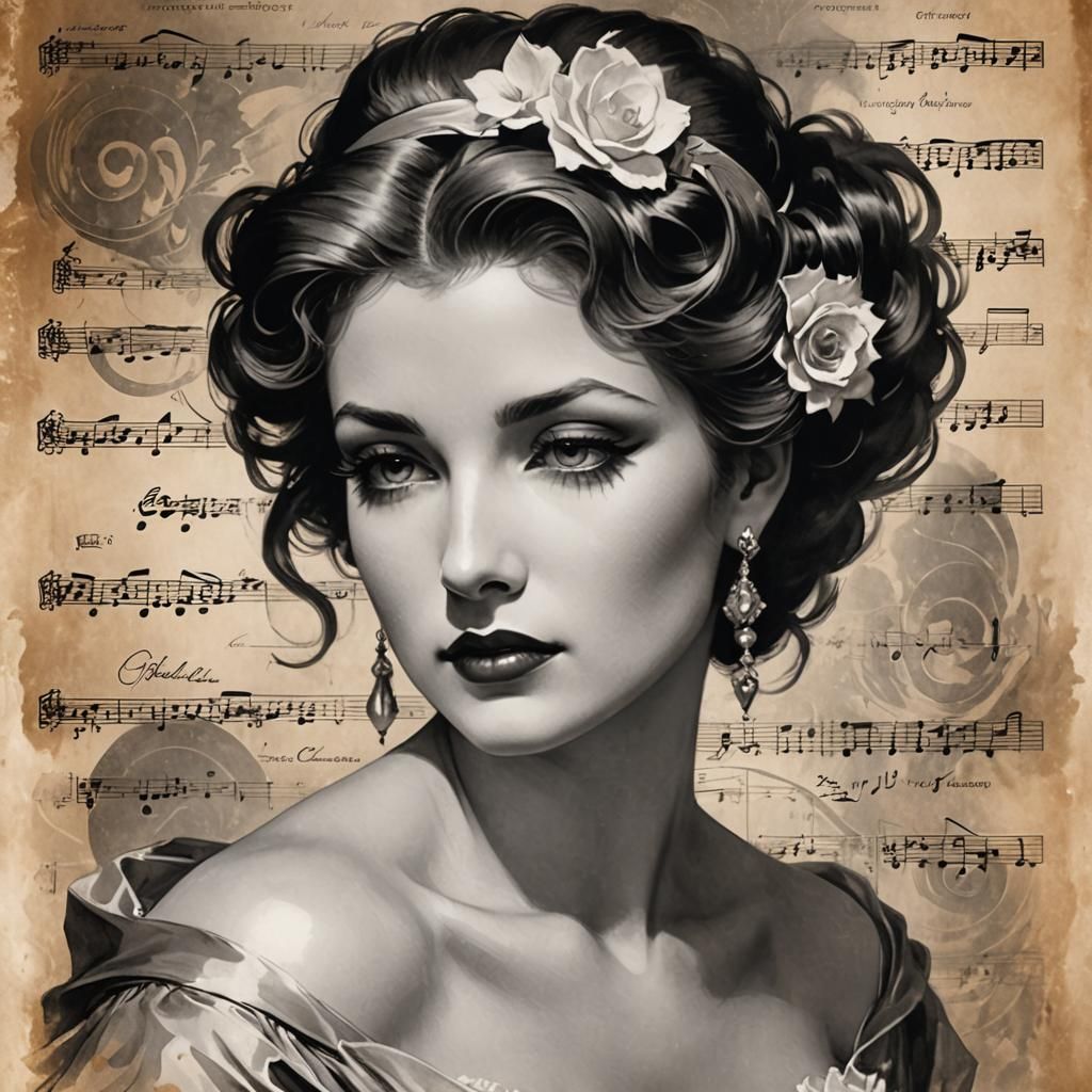 Sepia Gibson Girl Portrait in Grisaille Style