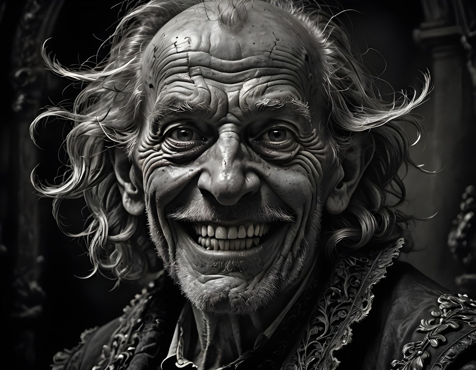 Grim Grinning Old Man Portrait in Darkest Dungeon Style